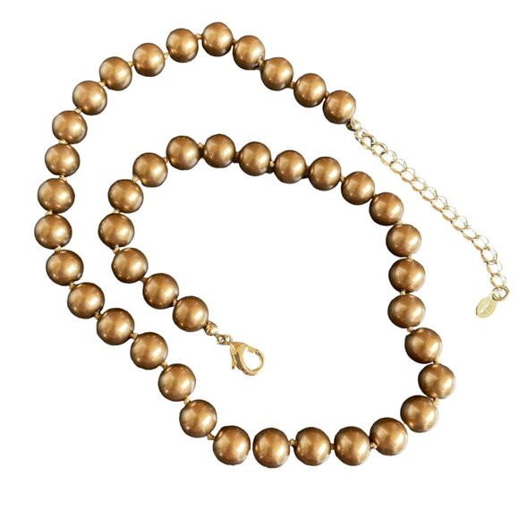 Monet Bronze Colored Faux Pearl Bead Necklace 16 to 18" w/ 8mm Beads Extender - Picture 7 of 9